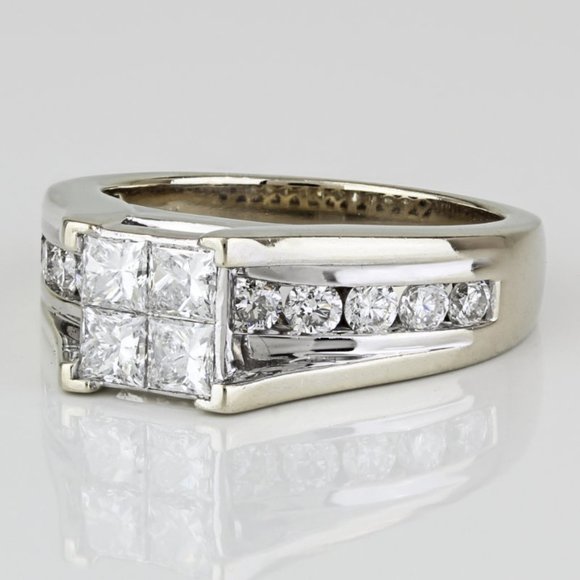 14k White Gold Princess & Round Diamond Engagement Anniversary Ring by Rosy Blue - Picture 5 of 9